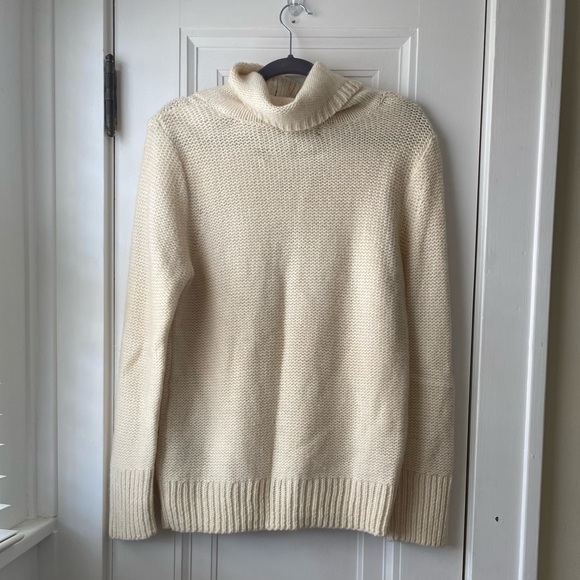 Banana Republic chunky cozy asymmetrical zip cowl neck sweater cream L - Picture 6 of 6